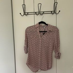 Tan w/ White Polka Dots Dress Shirt